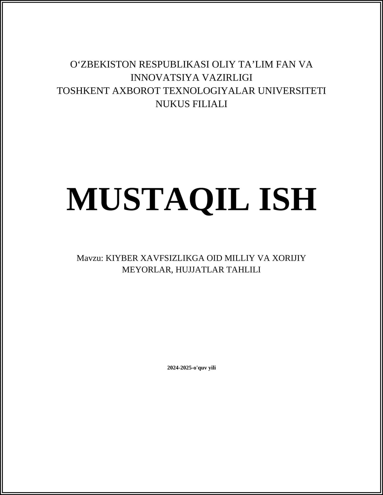 Kiber xavfsizlik bo'yicha milliy me'yoriy hujjatlar