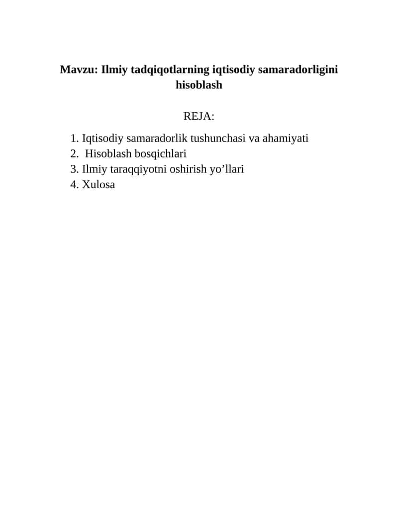 Ilmiy tadqiqotlarning iqtisodiy samaradorligini hisoblash