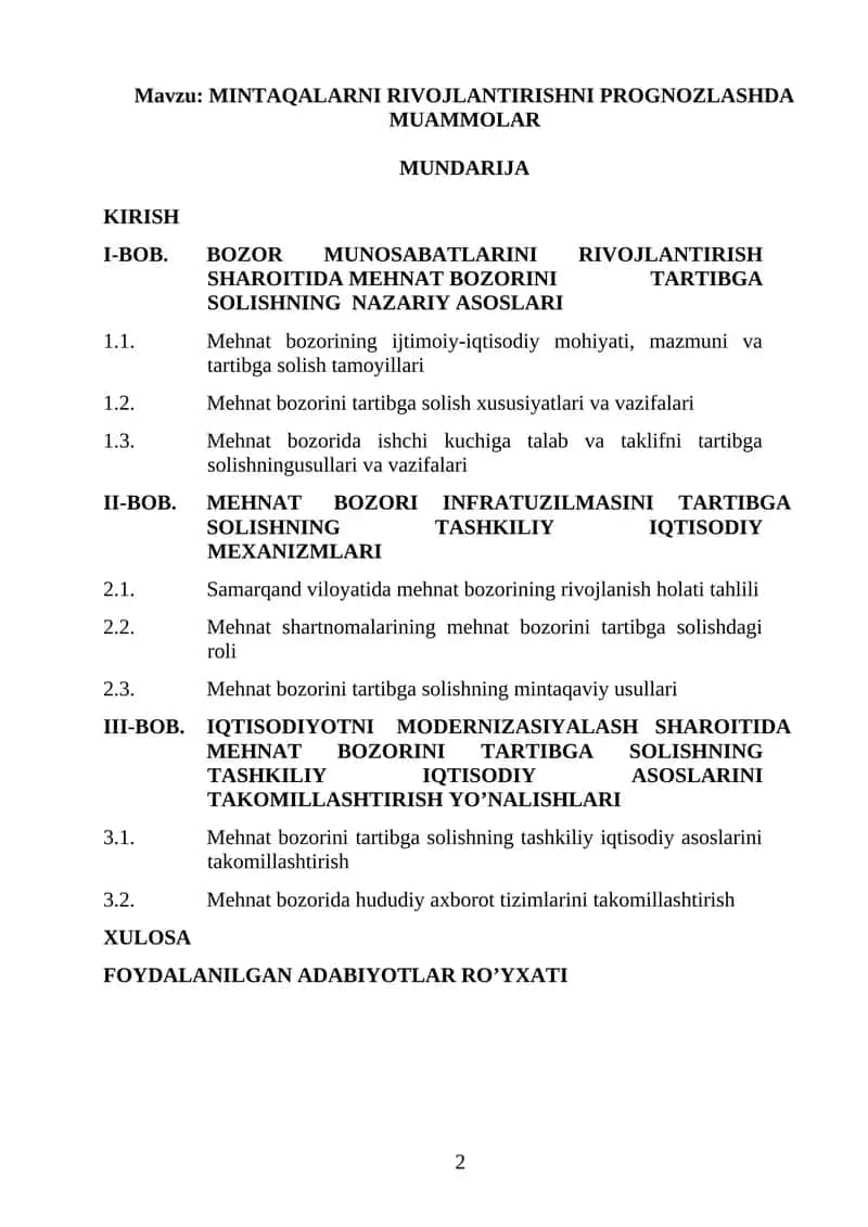 MINTAQALARNI RIVOJLANTIRISHNI PROGNOZLASHDA MUAMMOLAR
