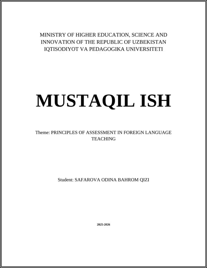 PRINCIPLES OF ASSESSMENT IN FOREIGN LANGUAGE TEACHING