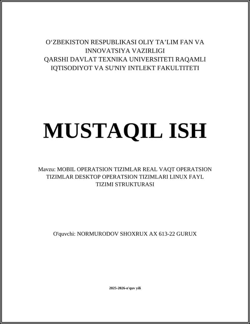 Mobil operatsion tizimlar arxitekturasi (Android va iOS)