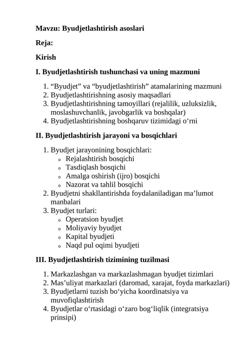 Byudjetlashtirish asoslari