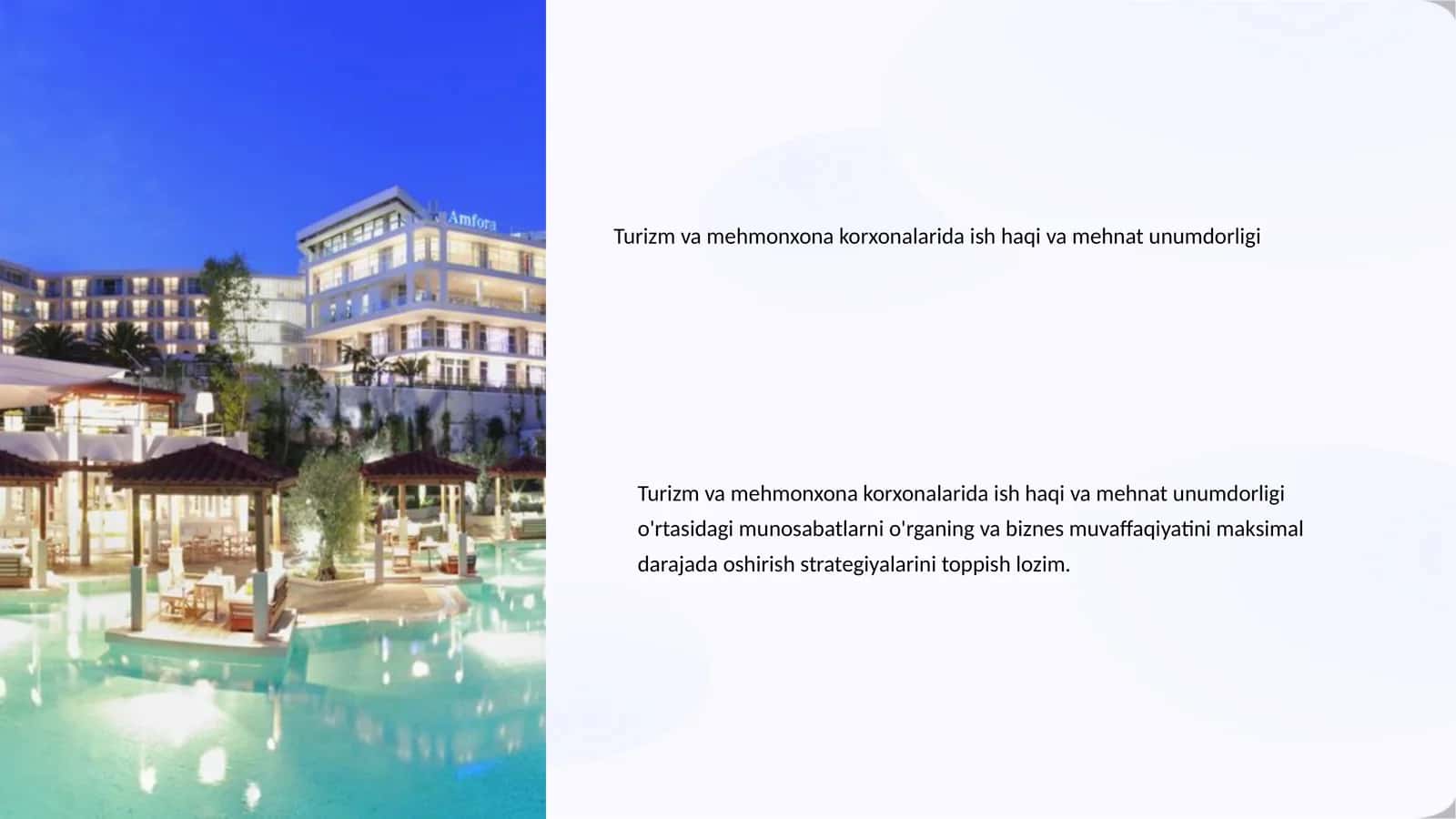 Turizm va mehmonxona korxonalarida ish haqi va mehnat unumdorligi