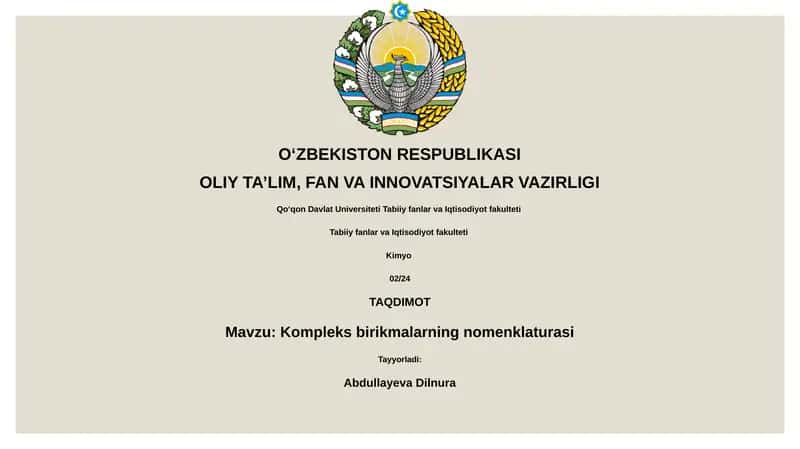 Kompleks birikmalarning nomenklaturasi