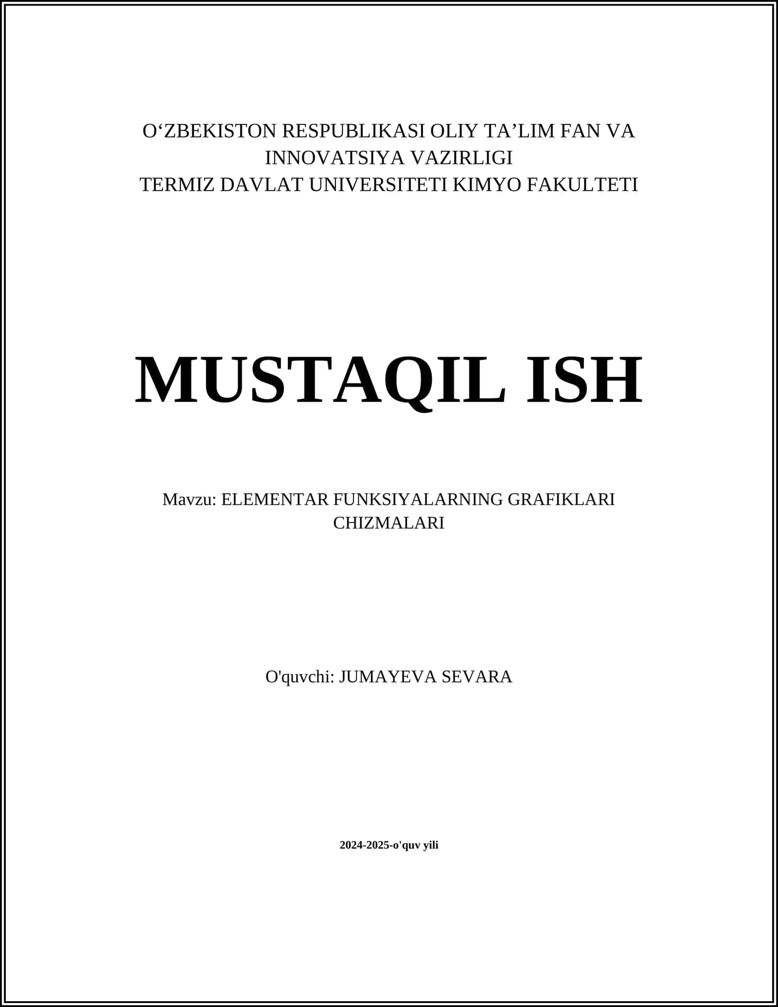 ELEMENTAR FUNKSIYALARNING GRAFIKLARI CHIZMALARI