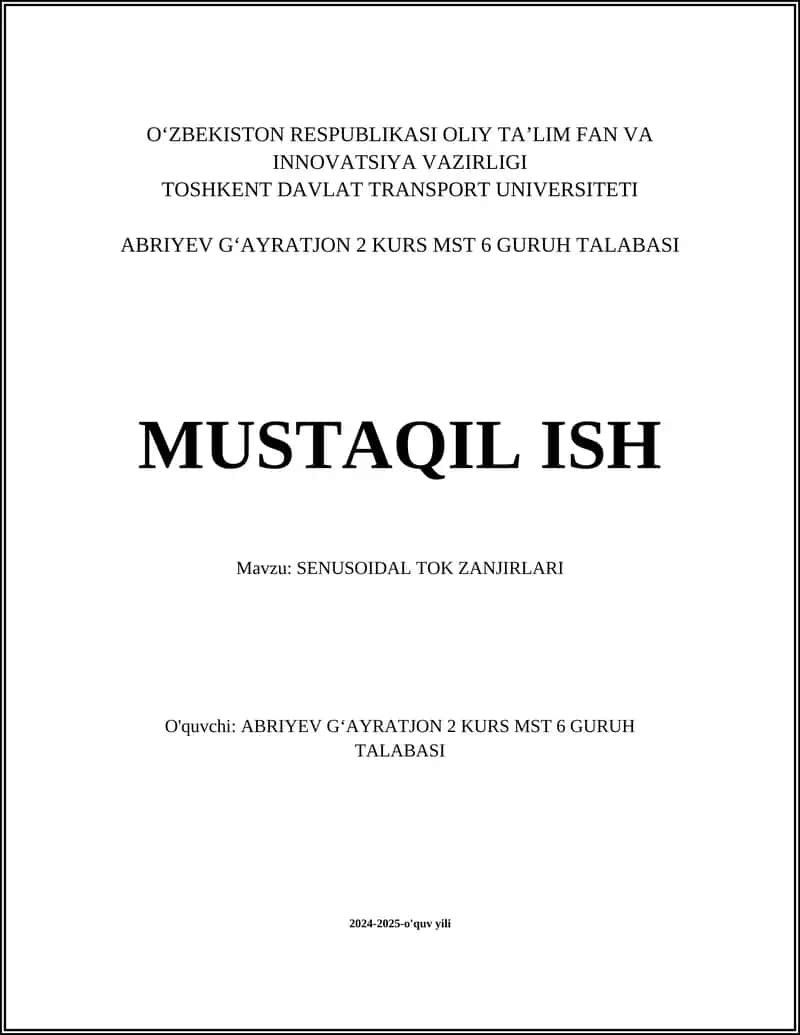 SENUSOIDAL TOK ZANJIRLARI