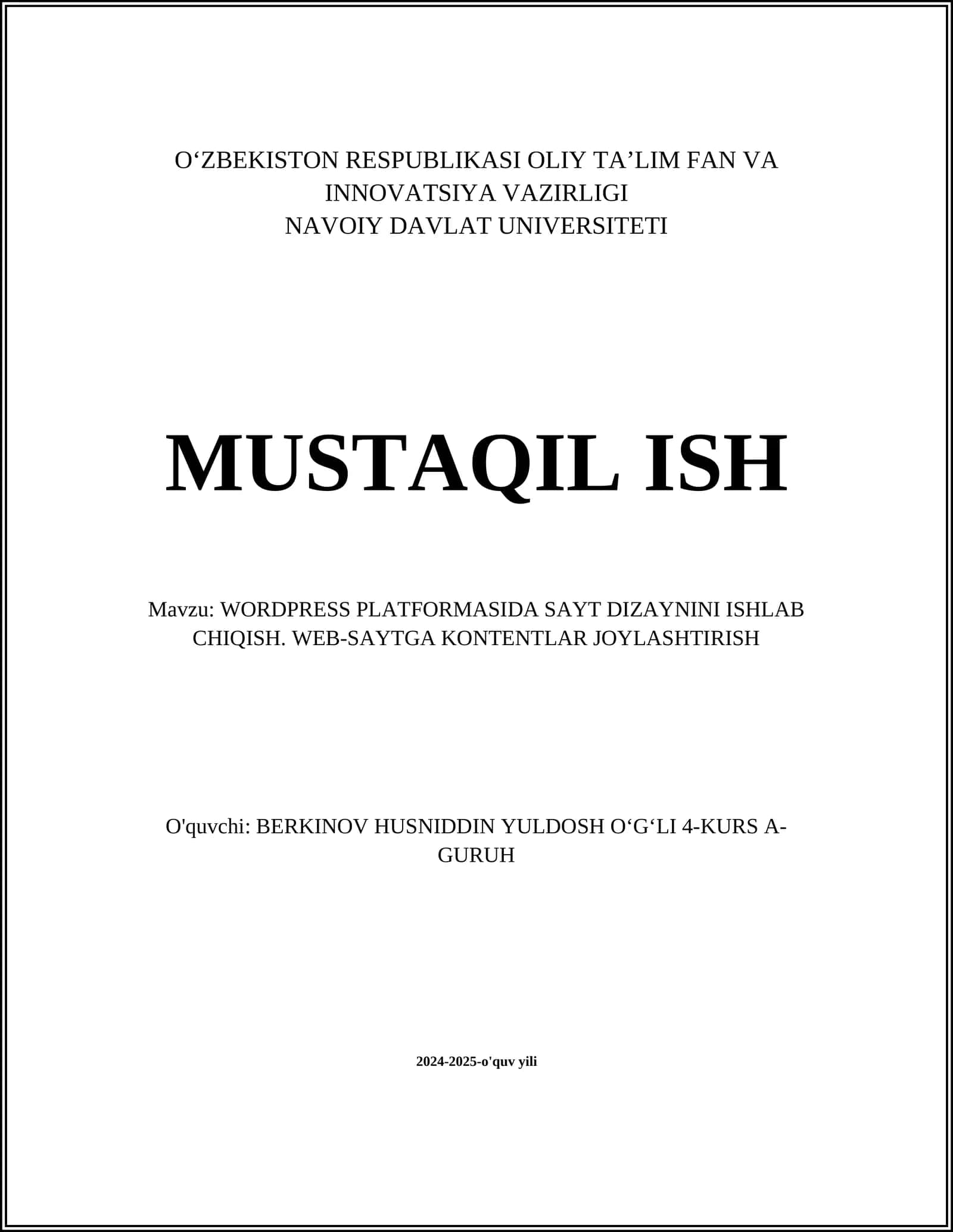 WORDPRESS PLATFORMASIDA SAYT DIZAYNINI ISHLAB CHIQISH. WEB-SAYTGA KONTENTLAR JOYLASHTIRISH
