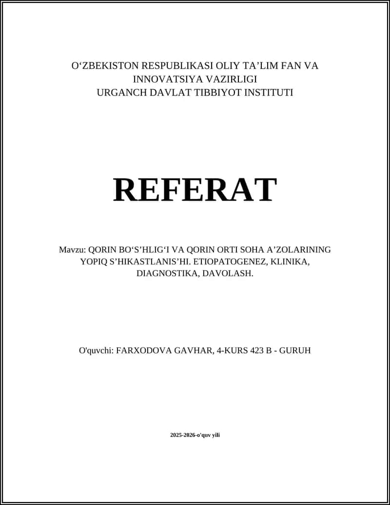 Qorin Bo‘shlig‘i va Qorin Orti A'zolarining Yopiq S’hikastlanishi