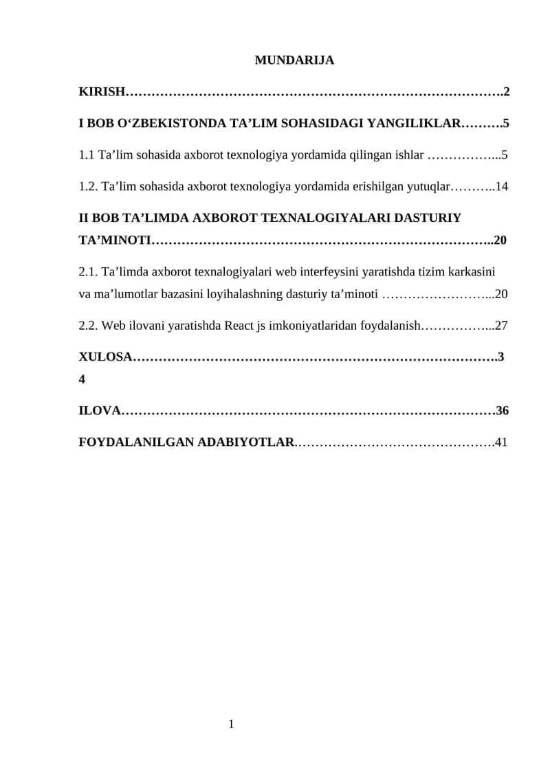 Ta'lim sohasida axborot texnologiya yordamida qilingan ishlar Individual loyiha