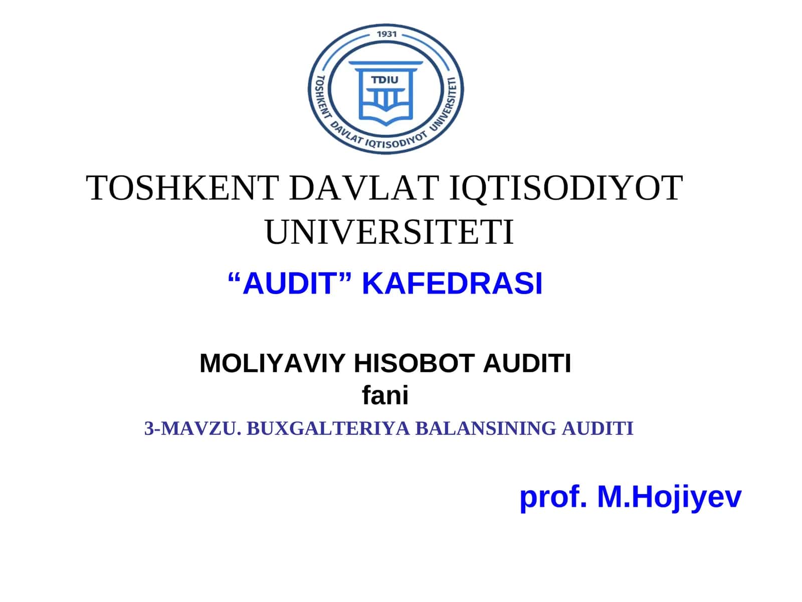BUXGALTERIYA BALANSINING AUDITI