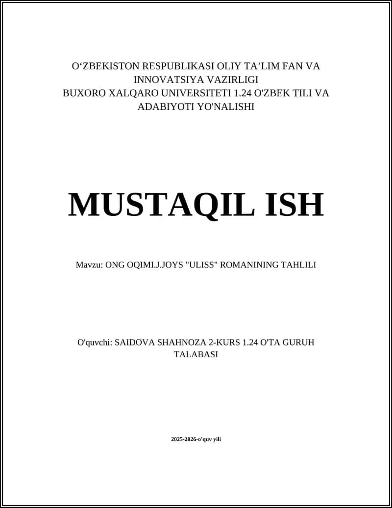 ONG OQIMI.J.JOYS "ULISS" ROMANINING TAHLILI