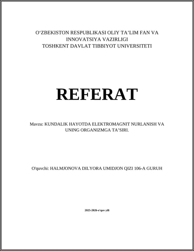 Elektromagnit nurlanish va uning organzima ta'siri