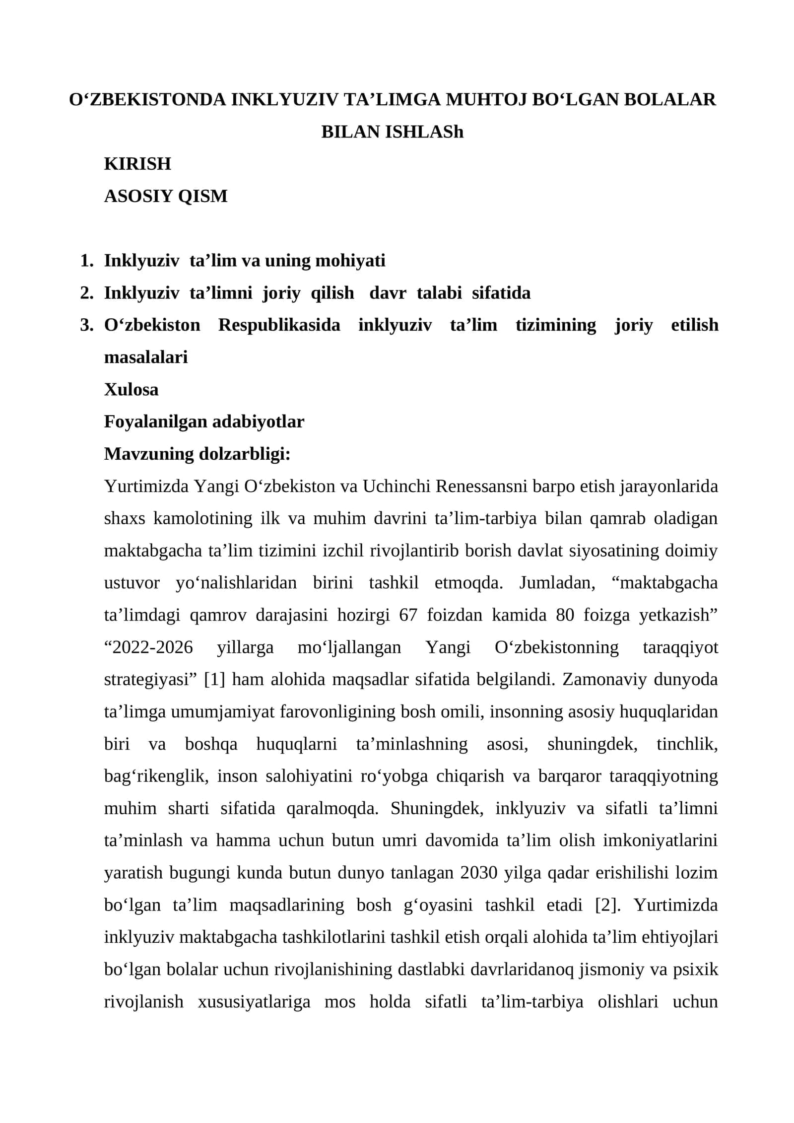 Maktabgacha ta'lim tizimi rivojlanishi