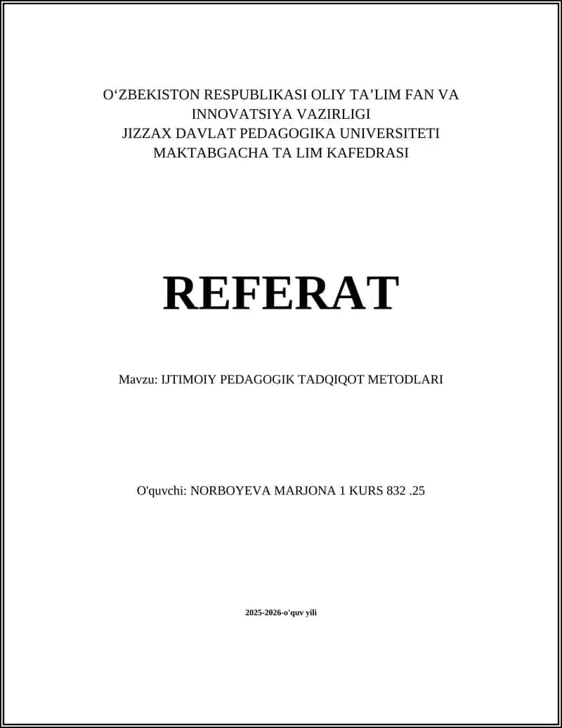 IJTIMOIY PEDAGOGIK TADQIQOT METODLARI