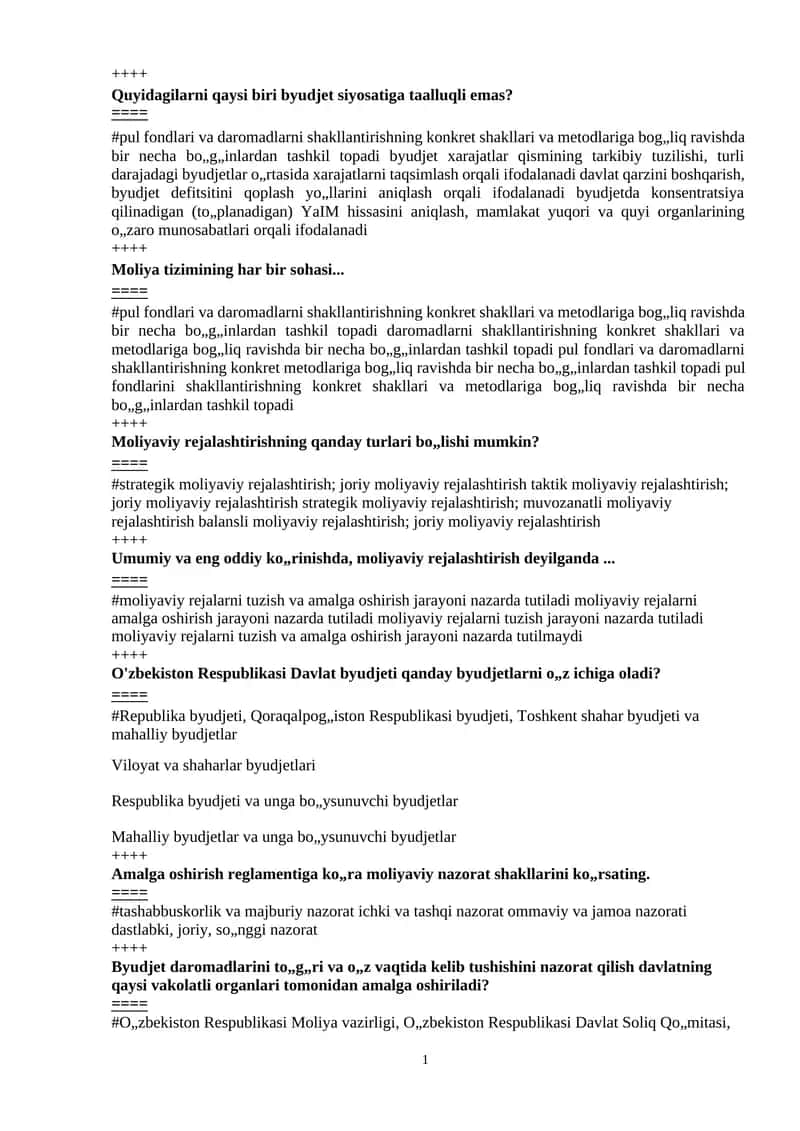 Moliya tizimining har bir sohasi