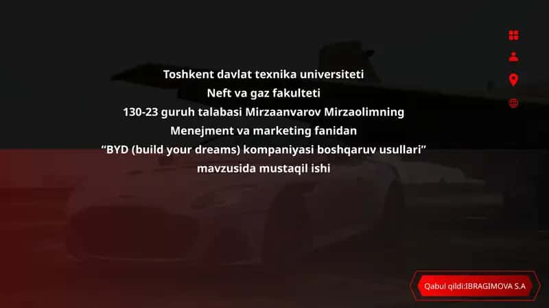 BYD (build your dreams) kompaniyasi boshqaruv usullari