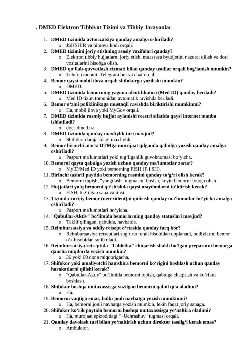 DMED Elektron Tibbiyot Tizimi va Tibbiy Jarayonlar 2025 eng songisi
