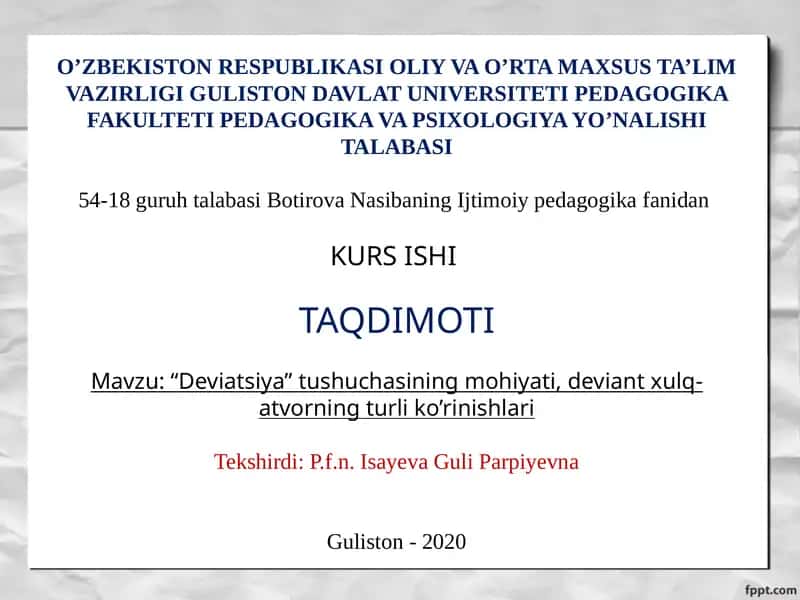 "Deviatsiya" tushuchasining mohiyati