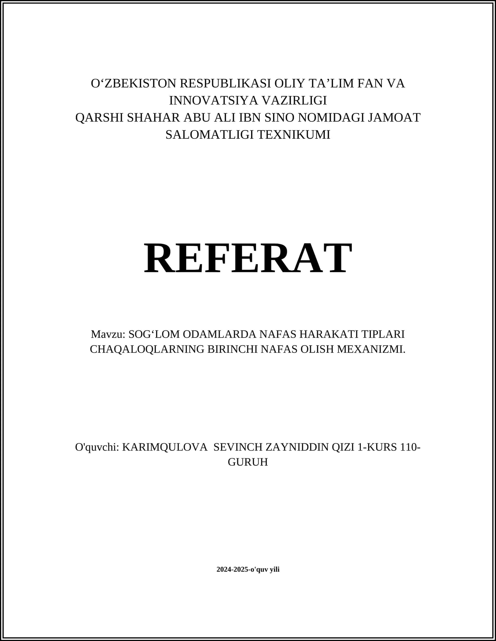 SOGʻLOM ODAMLARDA NAFAS HARAKATI TIPLARI