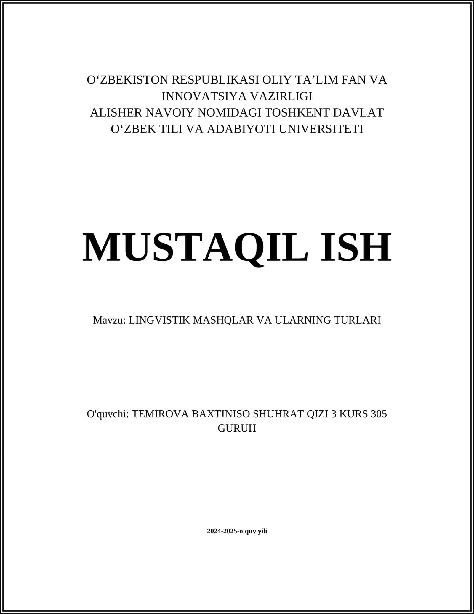 LINGVISTIK MASHQLAR VA ULARNING TURLARI