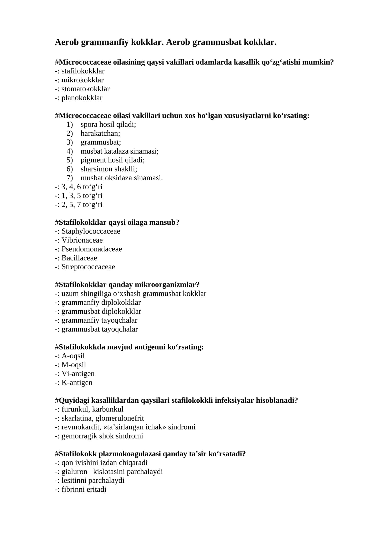 Aerob grammanfiy kokklar. Aerob grammusbat kokklar