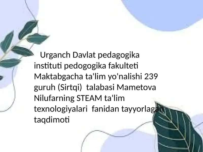STEAM ta'lim texnologiyalari fanidan tayyorlagan taqdimot