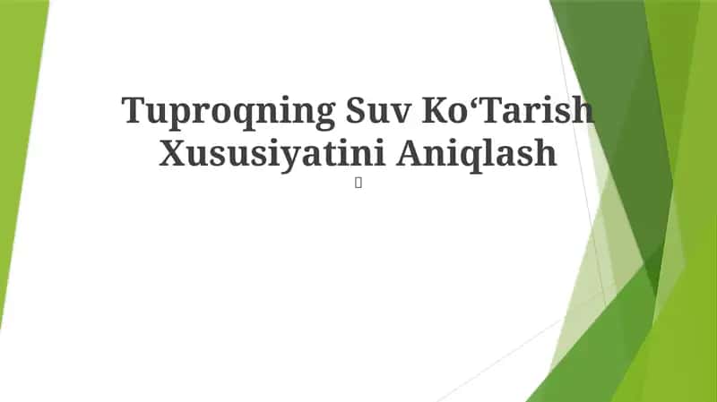 Tuproqning Suv KoʻTarish Xususiyatini Aniqlash