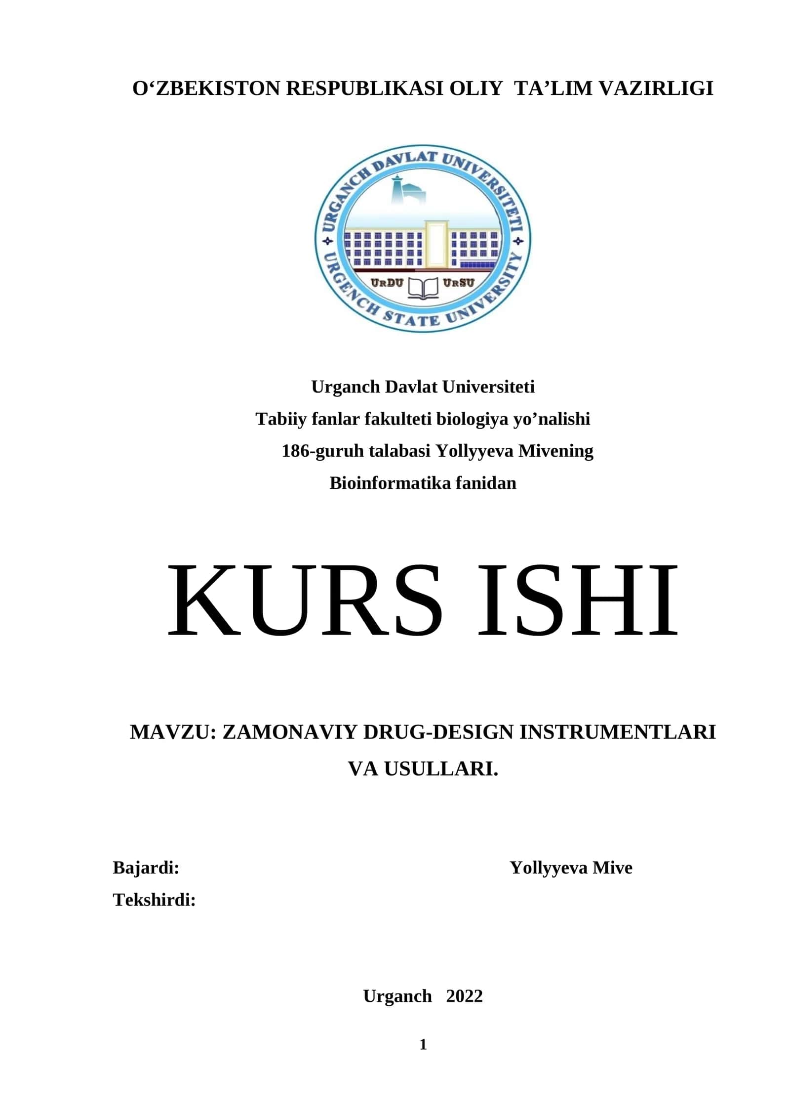 ZAMONAVIY DRUG-DESIGN INSTRUMENTLARI VA USULLARI