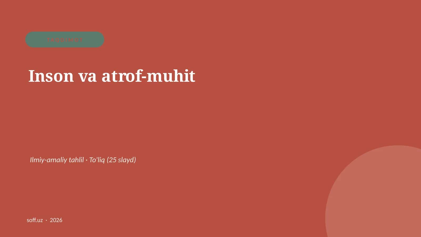 Inson va atrof-muhit Ilmiy-amaliy tahlil