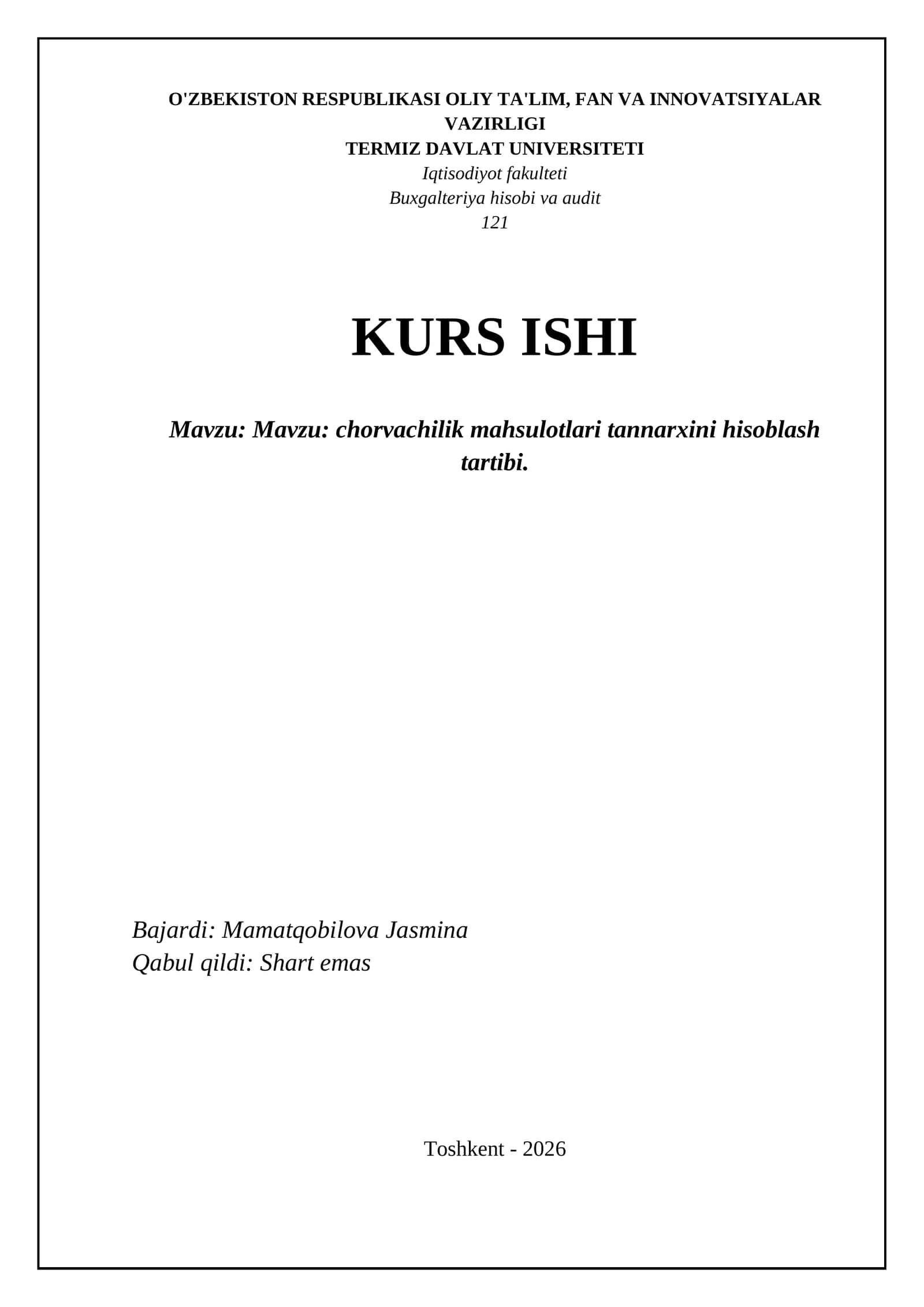 Chorvachilik mahsulotlari tannarxini hisoblash tartibi