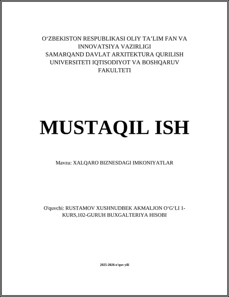 XALQARO BIZNESDAGI IMKONIYATLAR