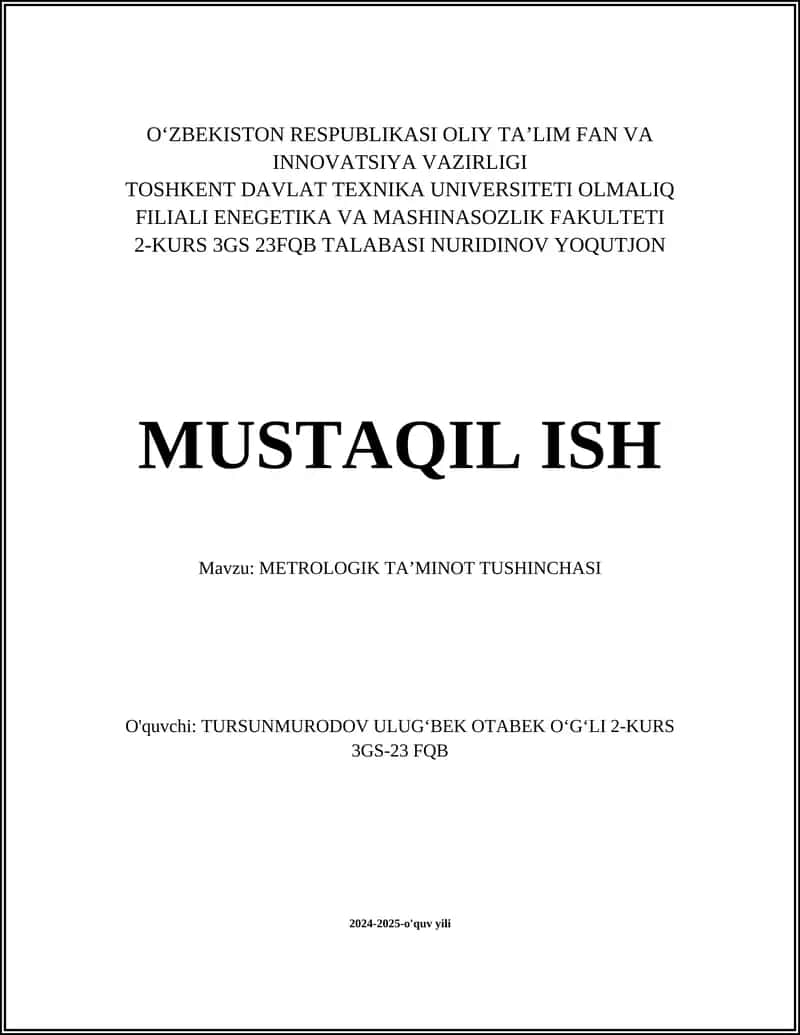 METROLOGIK TAʼMINOT TUSHINCHASI