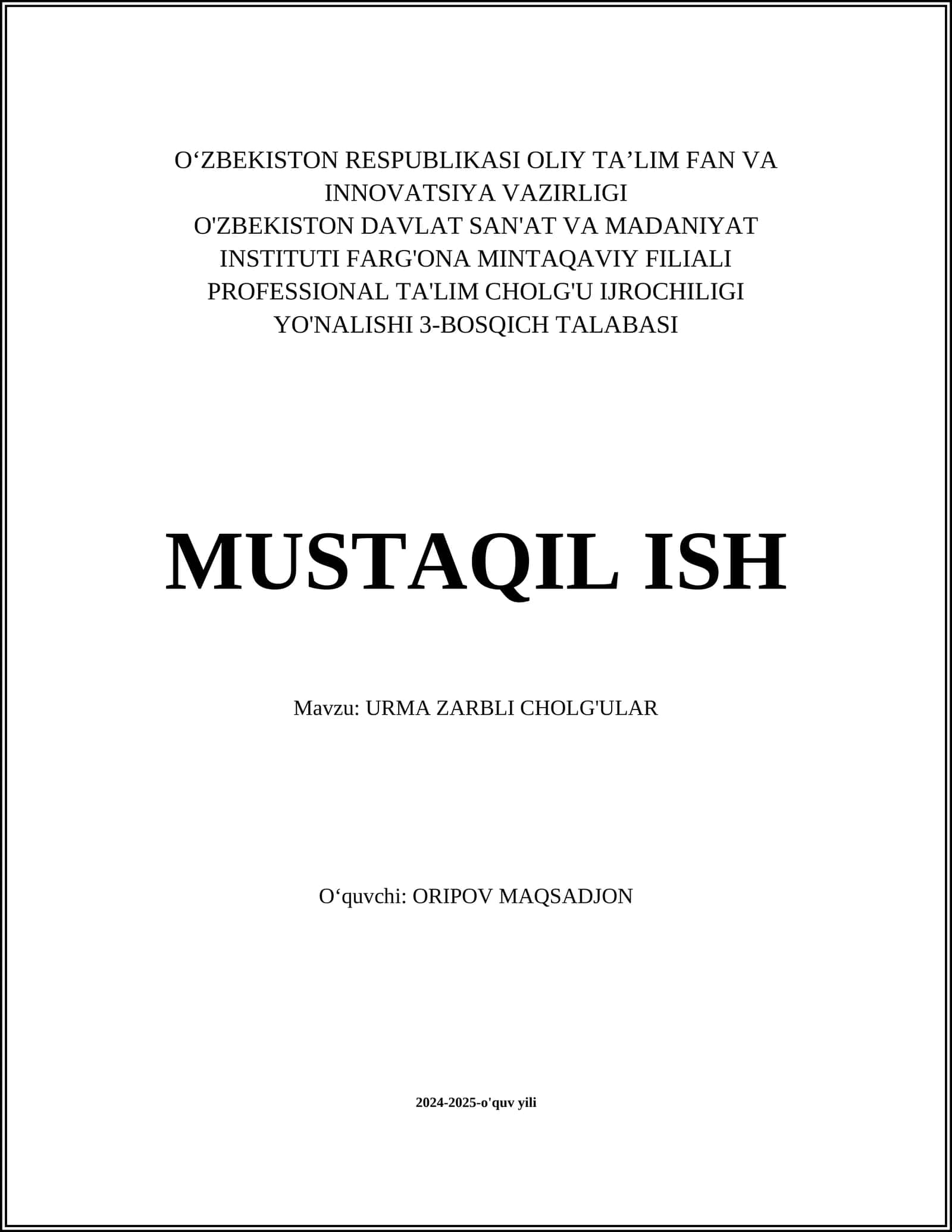 URMA ZARBLI CHOLG'ULAR