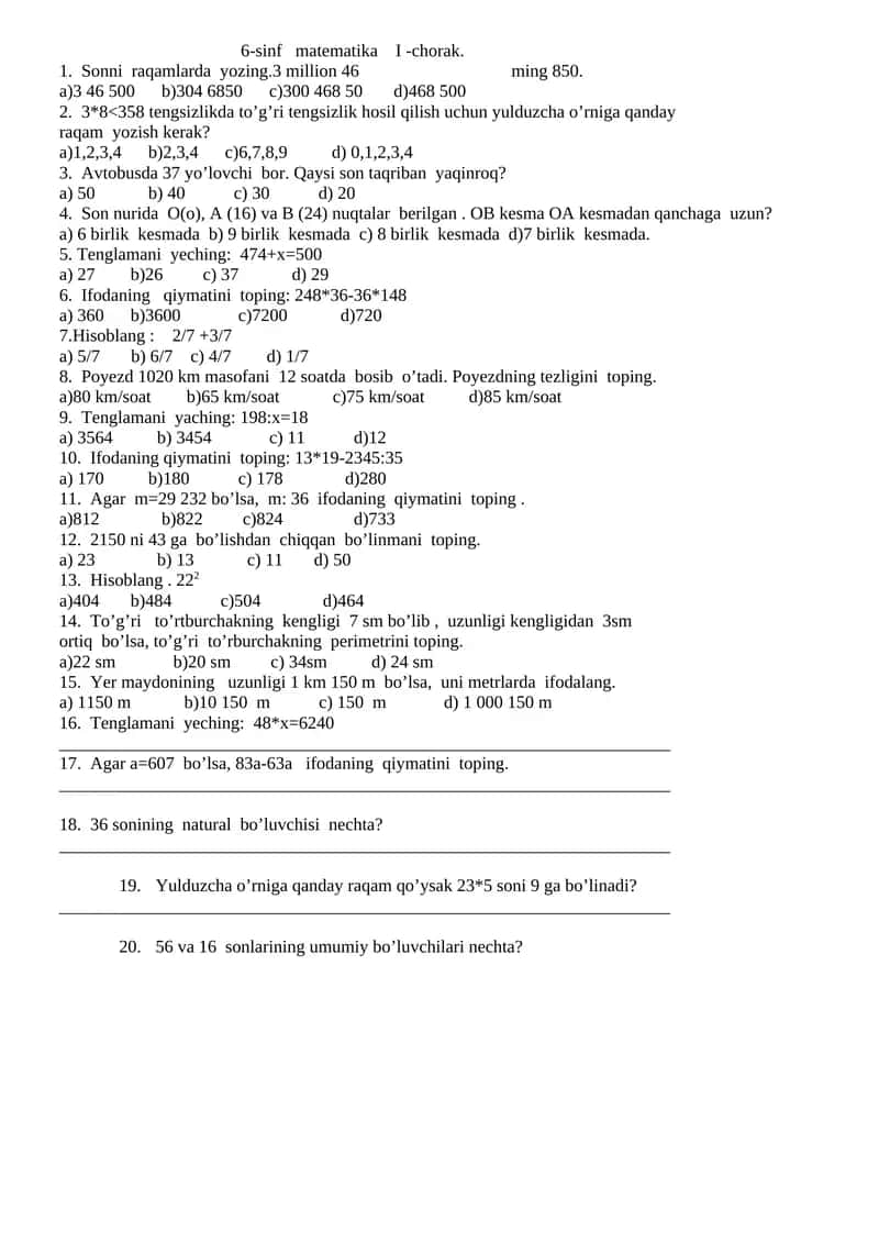 6-sinf matematika I - chorak
