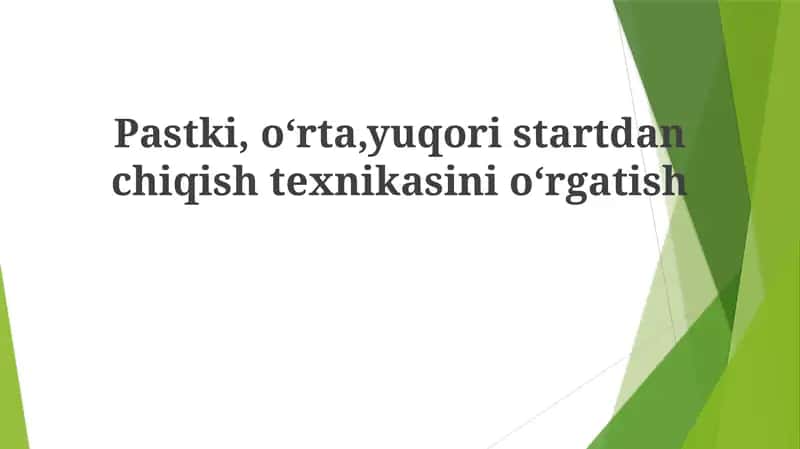 Pastki, O'rta va Yuqori Boshlanishlardan Yugurish Texnikasi