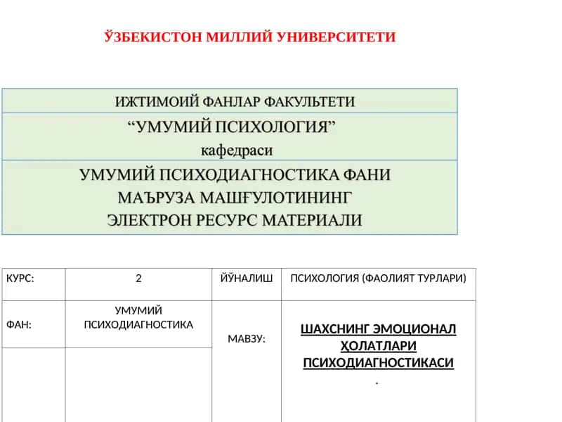 Шахснинг эмоционал ҳолатлари психодиагностикаси