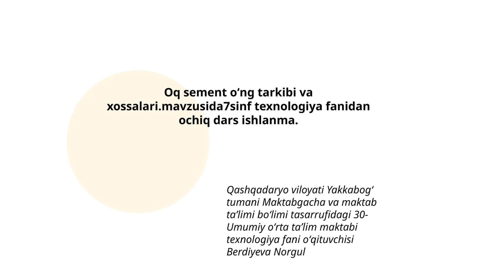 Oq sement oʻng tarkibi va xossalari