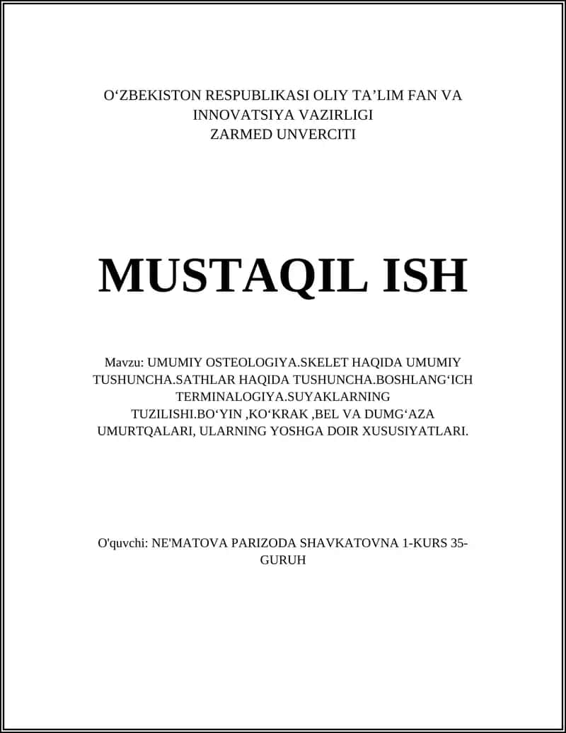 UMUMIY OSTEOLOGIYA