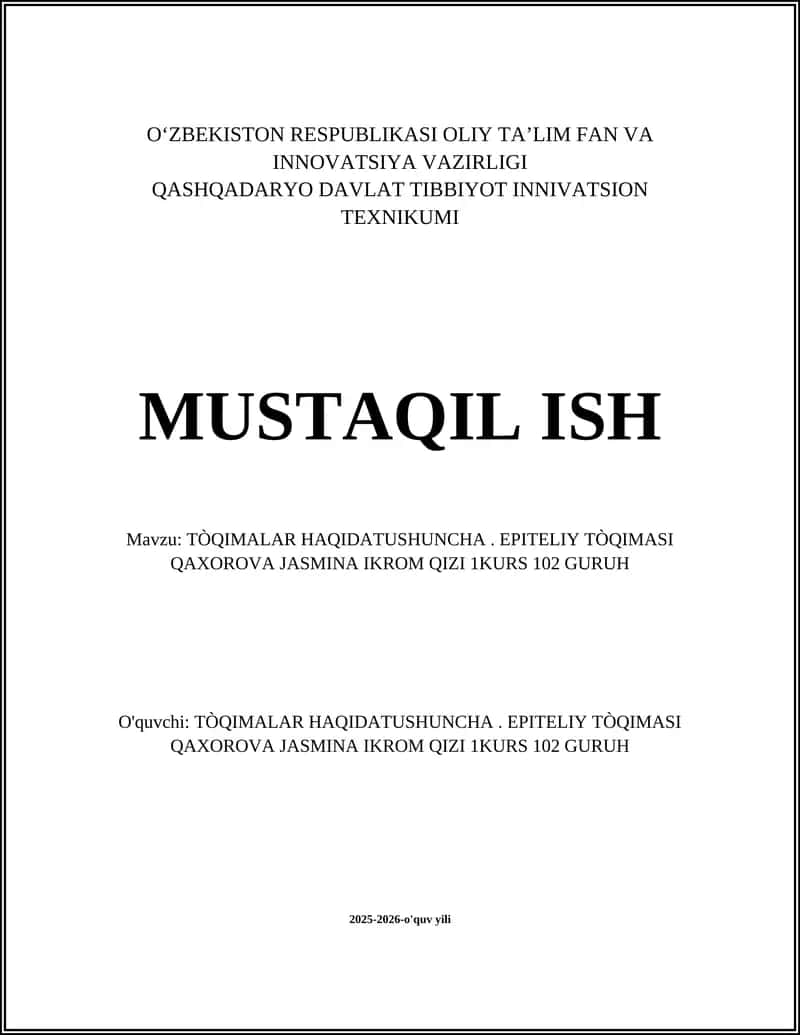 To'qimalar haqidatushuncha. Epiteliy to'qimasi