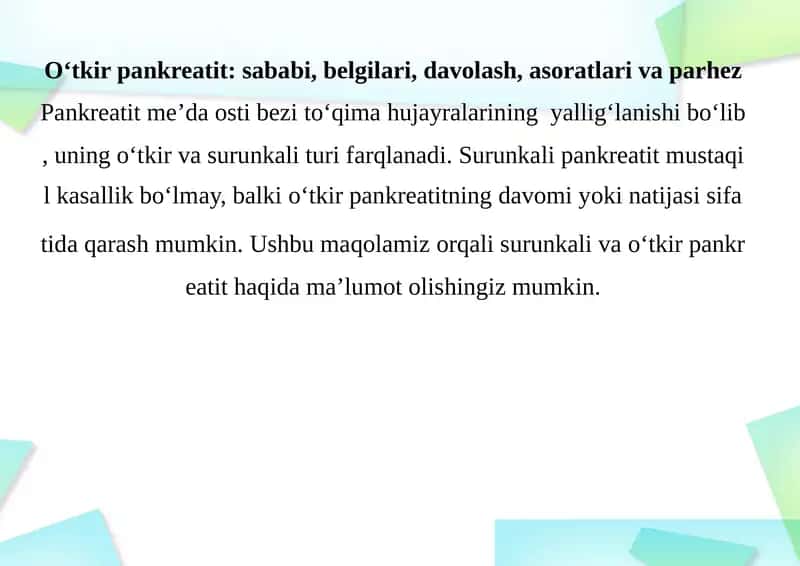 O‘tkir pankreatit