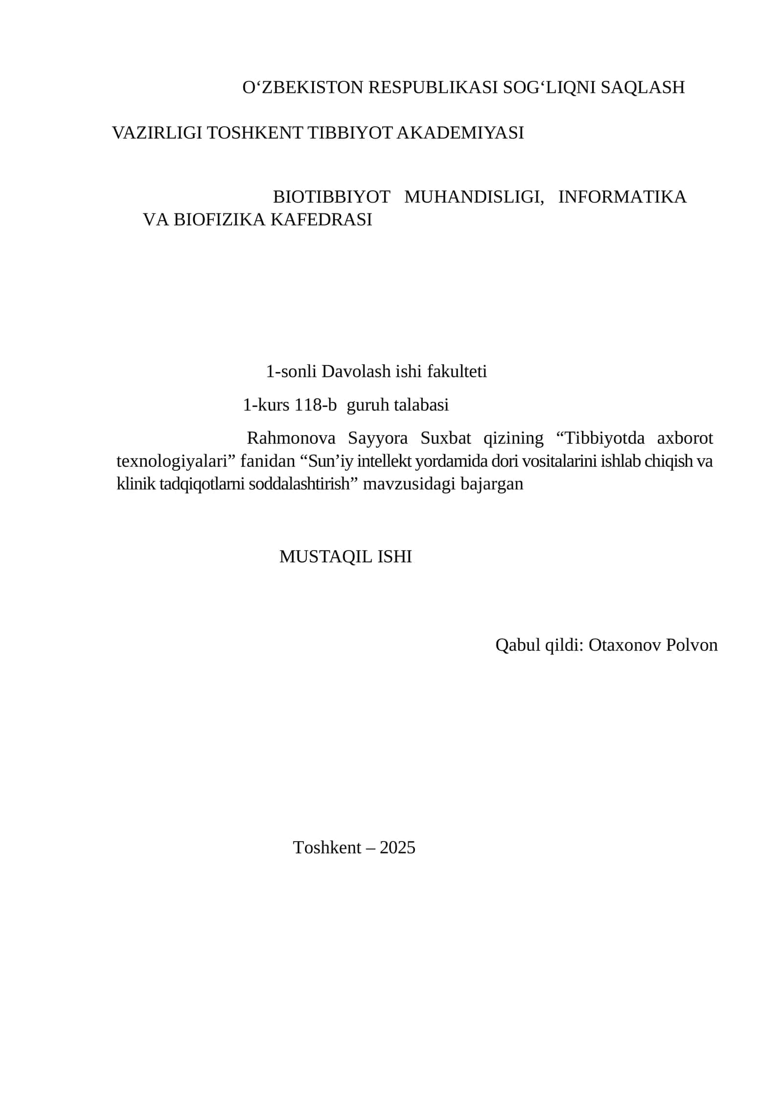 Sun’iy intellekt yordamida dori vositalarini ishlab chiqish va klinik tadqiqotlarni soddalashtirish