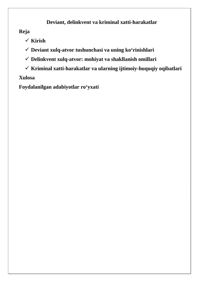 Deviant, delinkvent va kriminal xatti-harakatlar