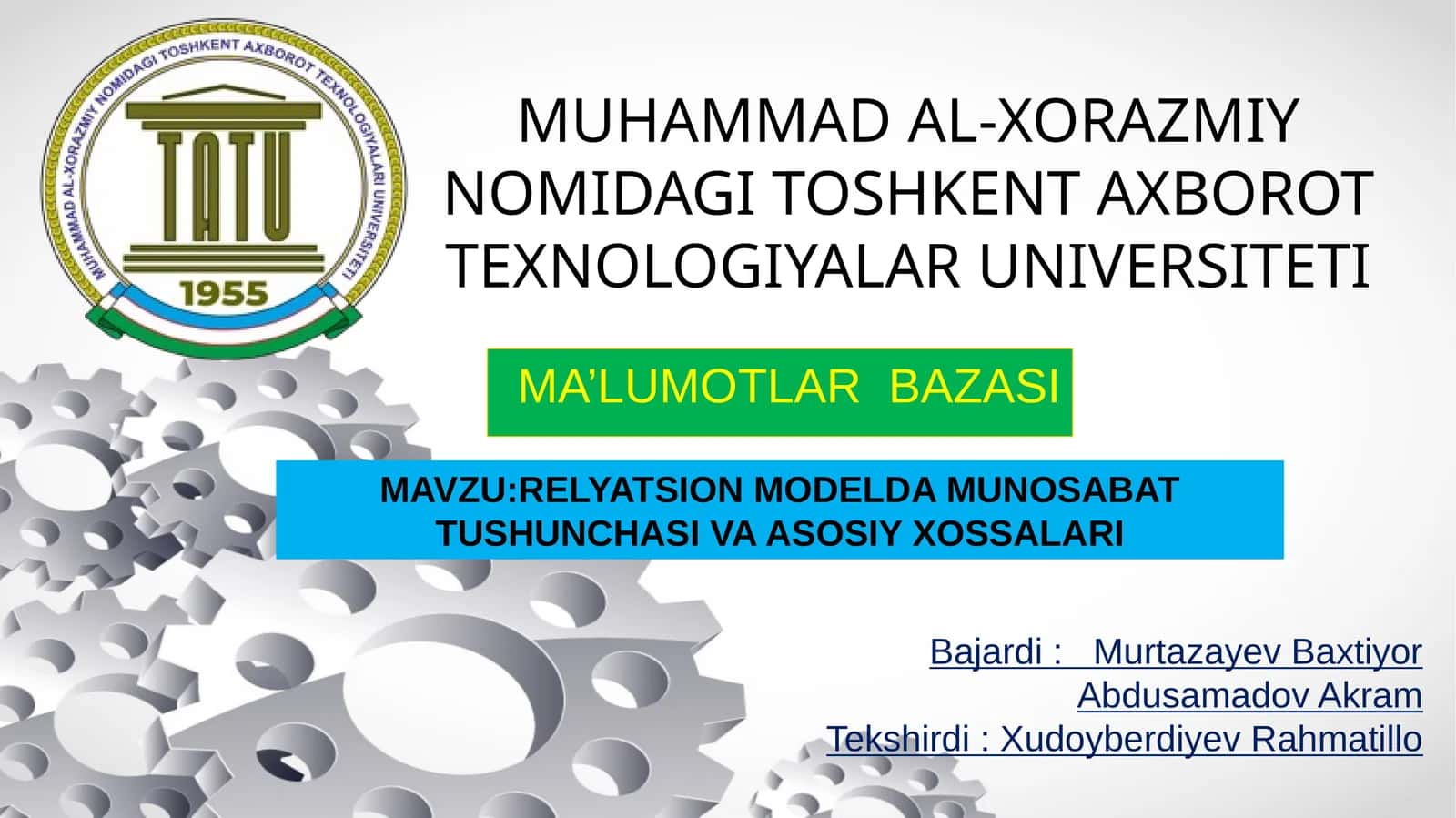 Relyatsion modelda munosabat tushunchasi va asosiy xossalari