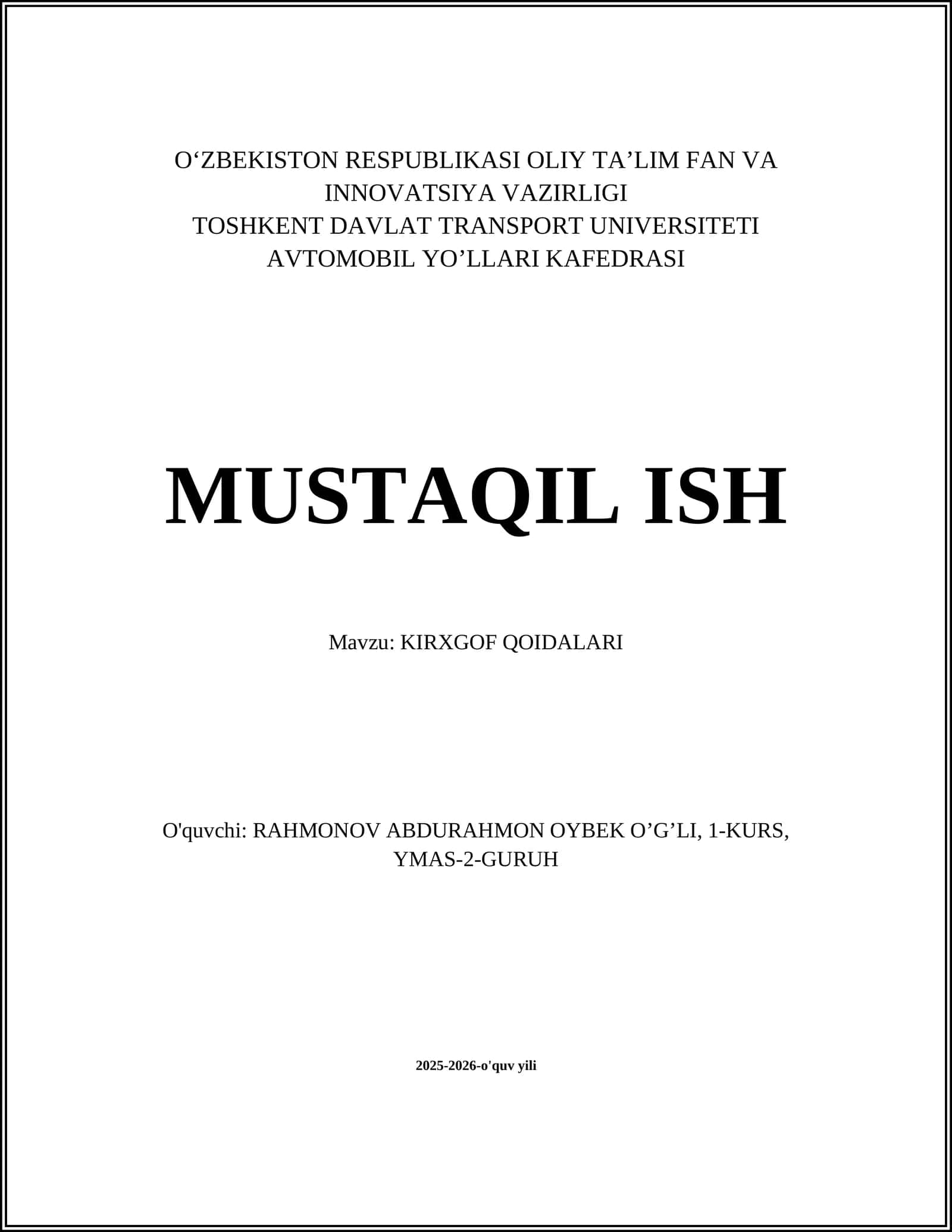 KIRXGOF QOIDALARI