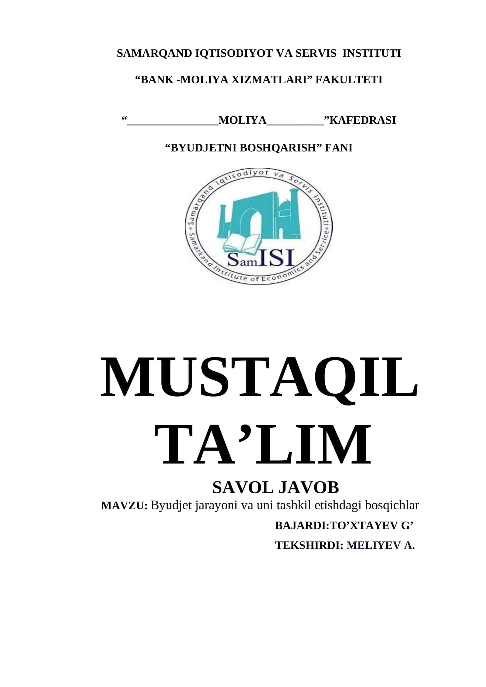 "Byudjеt jarayoni va uni tashkil etishdagi bosqichlar"