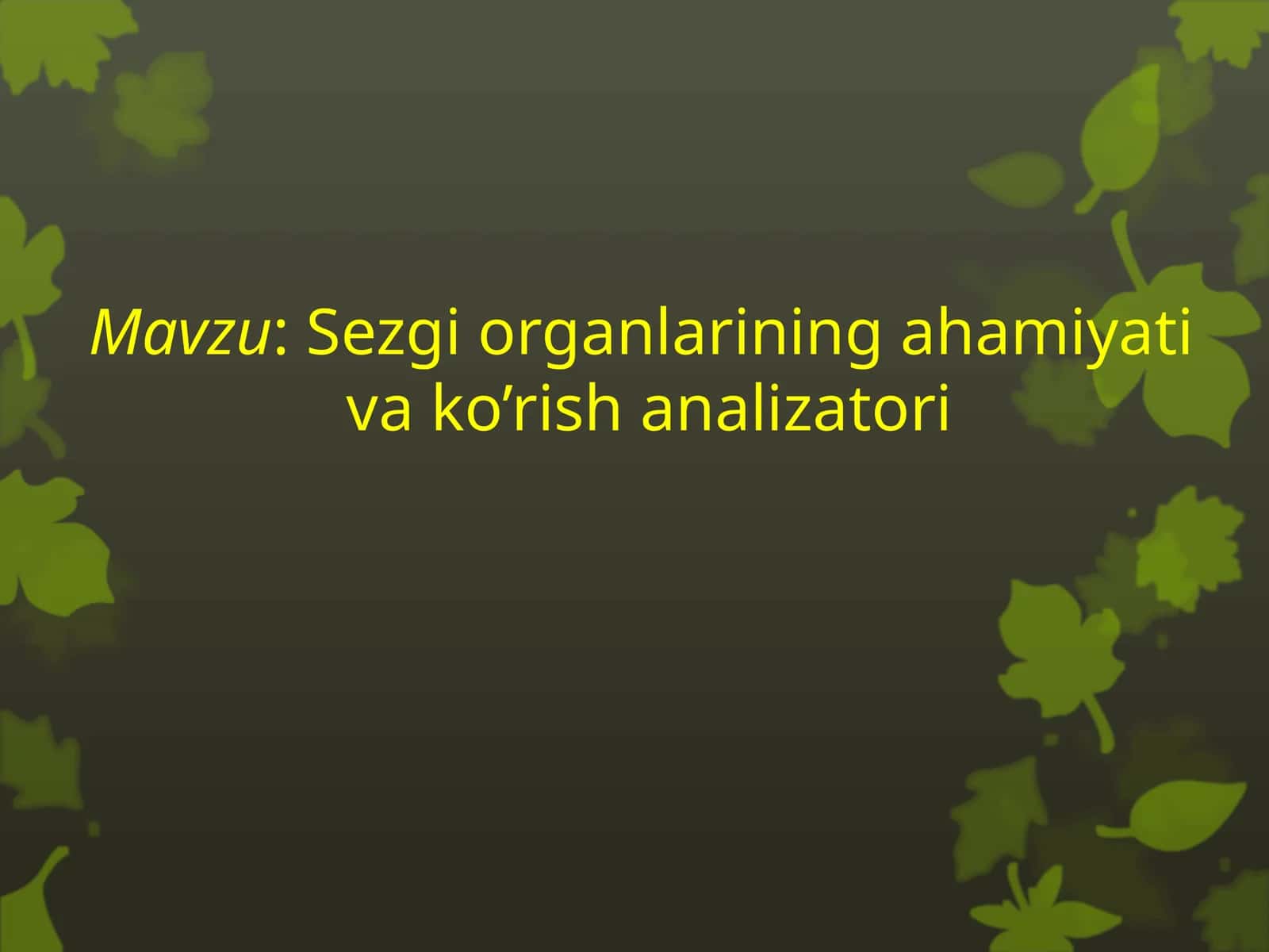 Sezgi organlarining ahamiyati va ko’rish analizatori