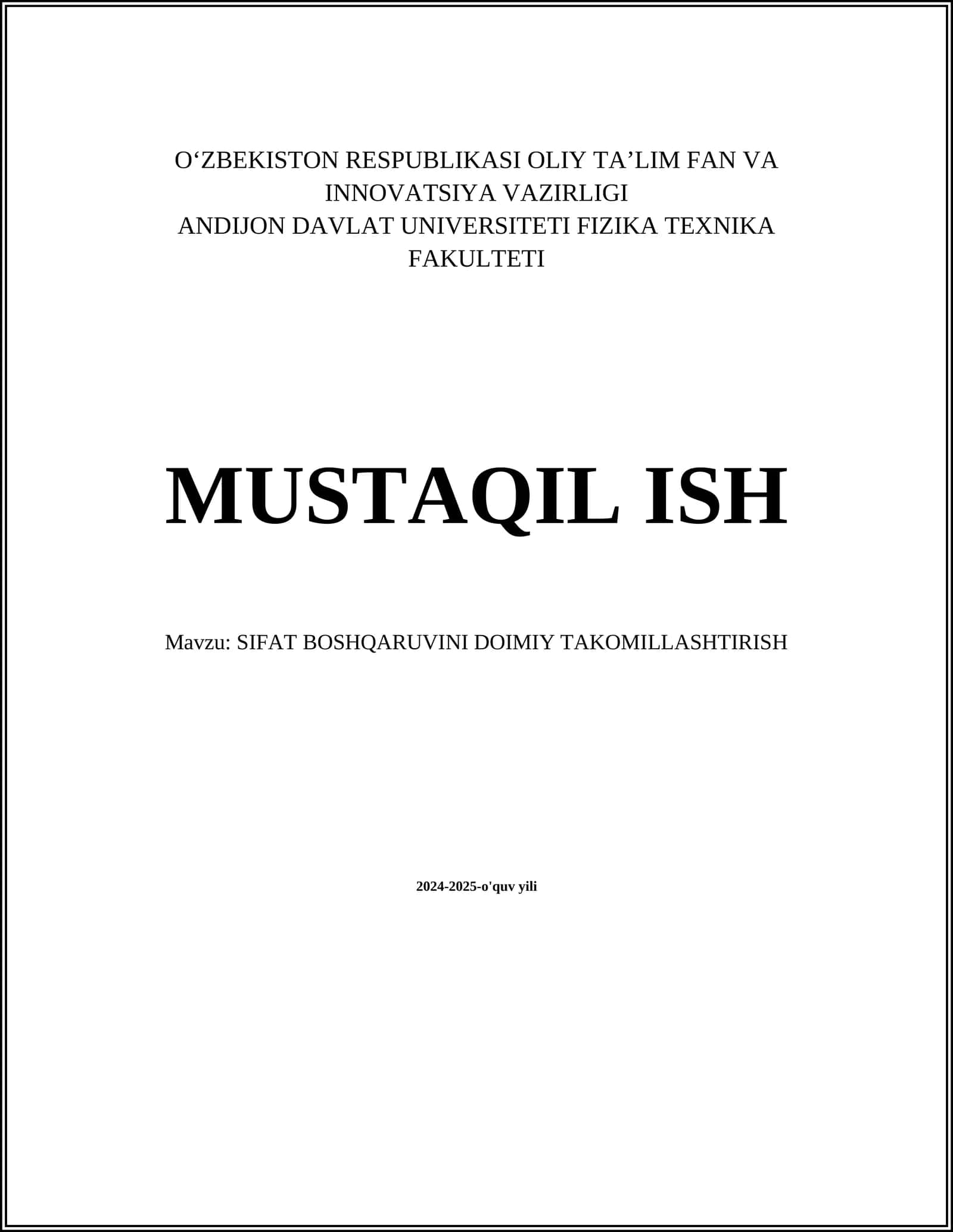 Sifat boshqaruvini doimiy takomillashtirish