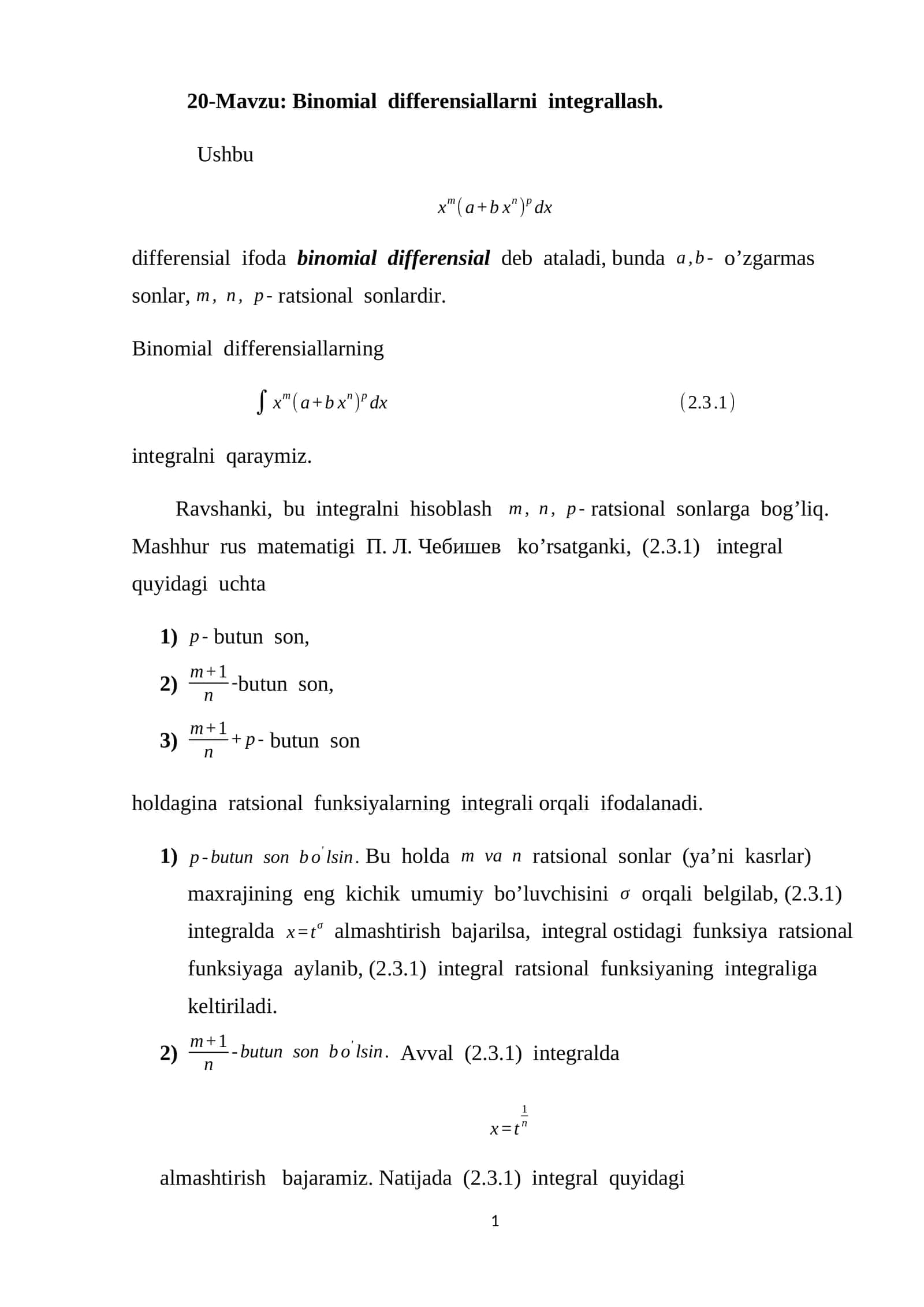 Binomial differensiallarni integrallash
