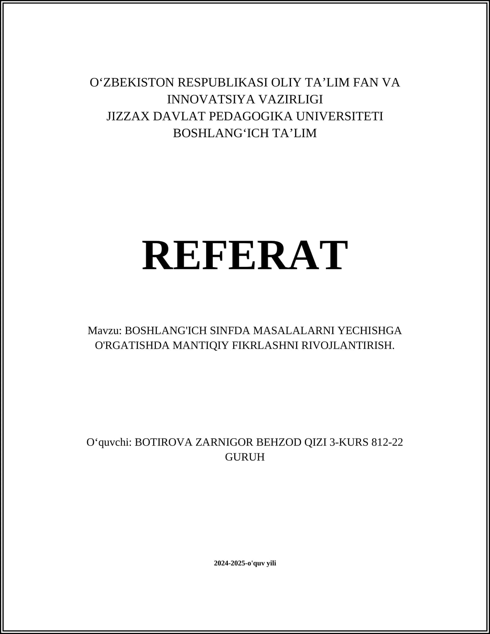 Mantiqiy fikrlashni rivojlantirish asoslari