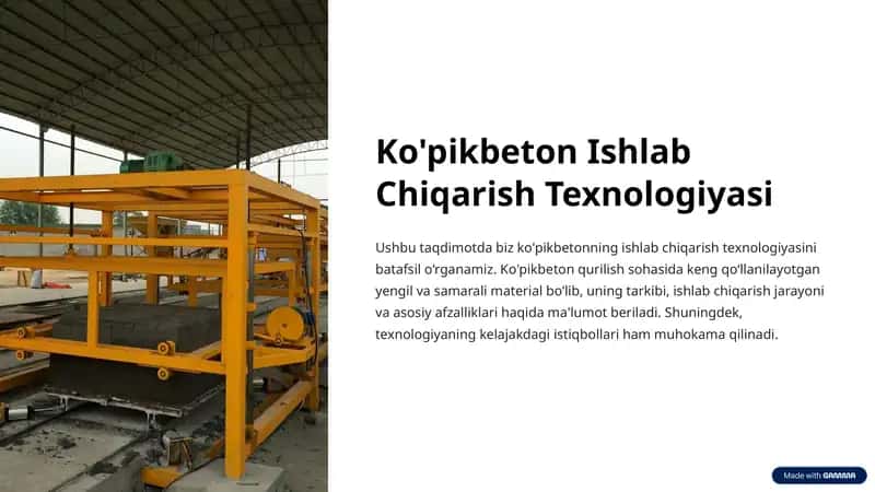 Ko'pikbeton Ishlab Chiqarish Texnologiyasi